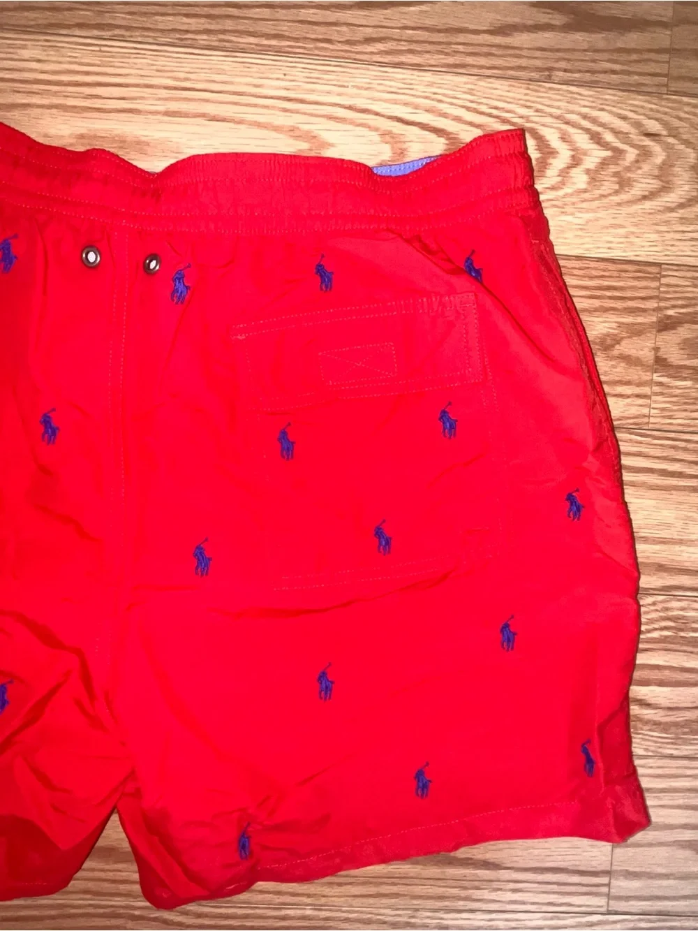 Polo Ralph Lauren Men's red All Over Pony Logo Swim Trunks Size L Drawstring
